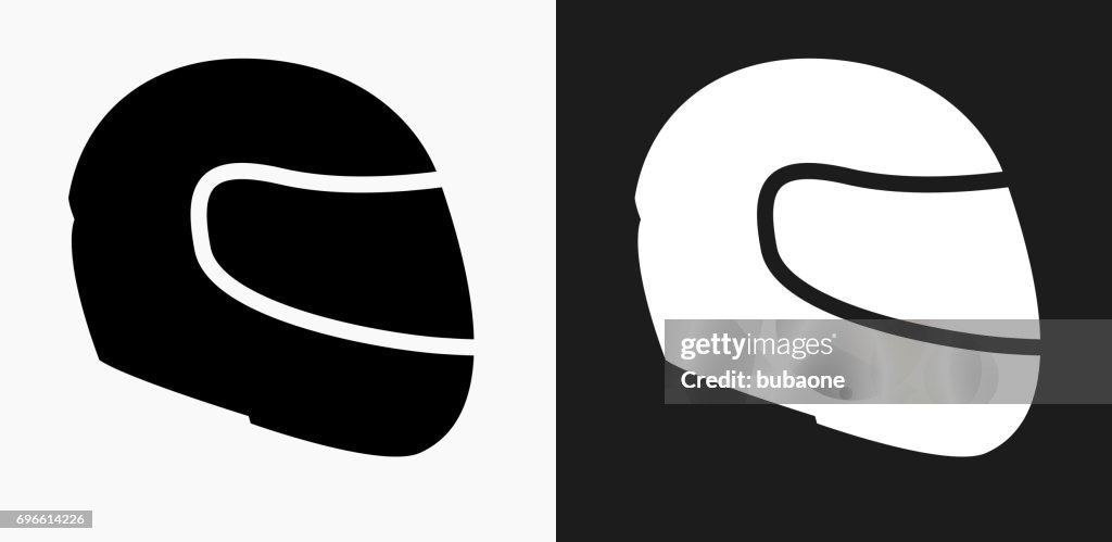 Motorcycle Helmet Icon on Black and White Vector Backgrounds