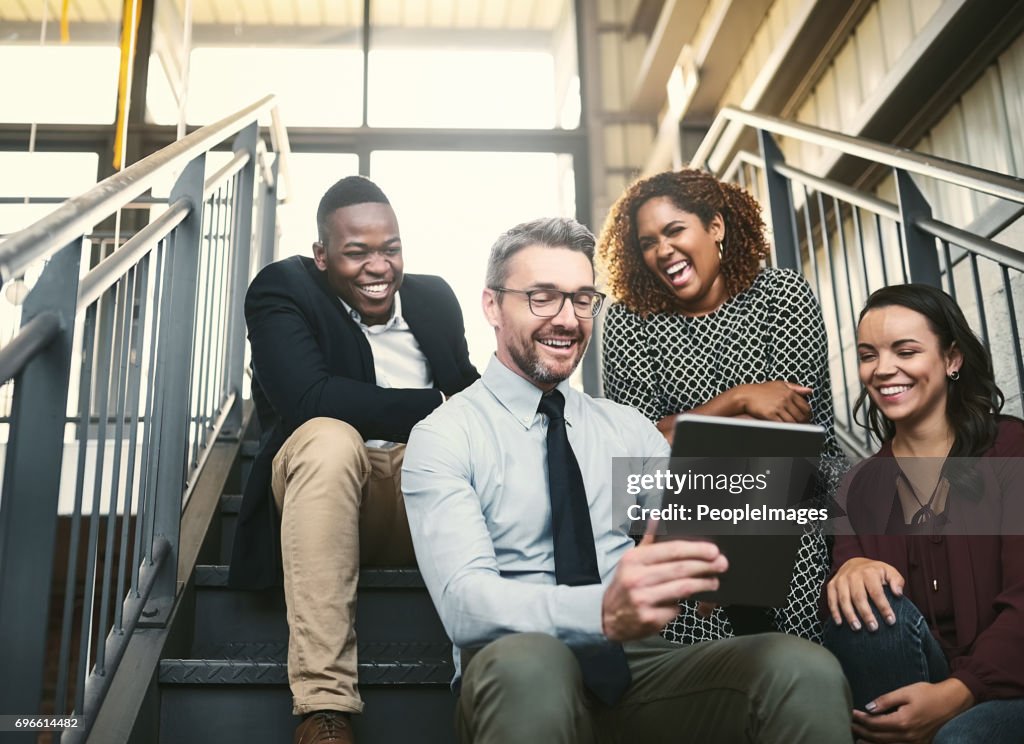 The staircase is their wifi hotspot