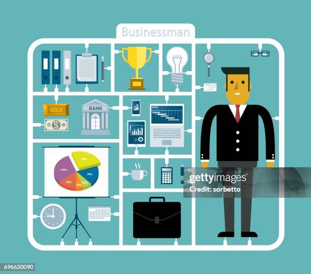 business tool kits with businessman - phone tripod icon stock illustrations