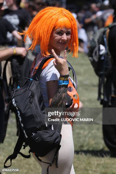 Festival goer attends the Hellfest heavy metal and hard rock music festival in Clisson on June 16, 2017.