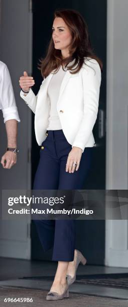 Catherine, Duchess of Cambridge visits the 1851 Trust roadshow at the Docklands Sailing and Watersports Centre on June 16, 2017 in London, England....