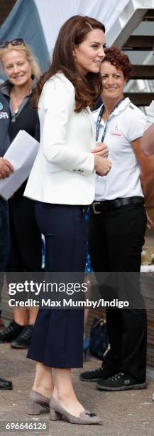 Catherine, Duchess of Cambridge visits the 1851 Trust roadshow at the Docklands Sailing and Watersports Centre on June 16, 2017 in London, England....