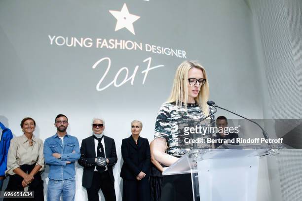 President of the Jury of the Prize, Louis Vuitton's executive vice president Delphine Arnault presents the "Young Fashion Designer" : LVMH Prize 2017...