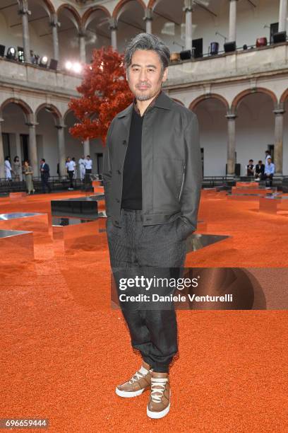 Wu Xiubo attends the Ermenegildo Zegna show during Milan Men's Fashion Week Spring/Summer 2018 on June 16, 2017 in Milan, Italy.