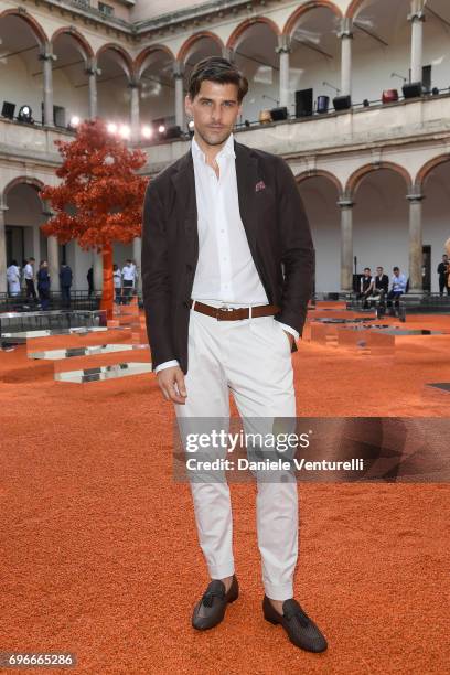 Johannes Huebl attends the Ermenegildo Zegna show during Milan Men's Fashion Week Spring/Summer 2018 on June 16, 2017 in Milan, Italy.