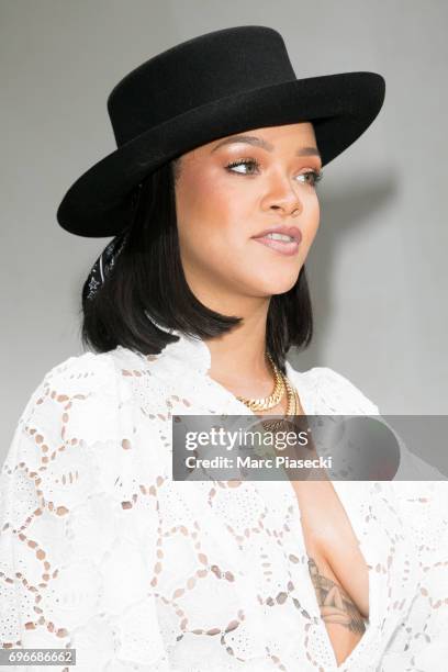 Singer Rihanna attends the 'Young Fashion Designer': LVMH Prize 2017 edition at Fondation Louis Vuitton on June 16, 2017 in Paris, France.