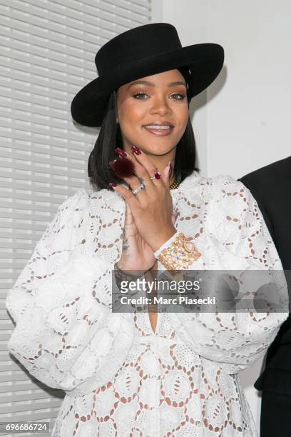 Singer Rihanna attends the 'Young Fashion Designer': LVMH Prize 2017 edition at Fondation Louis Vuitton on June 16, 2017 in Paris, France.