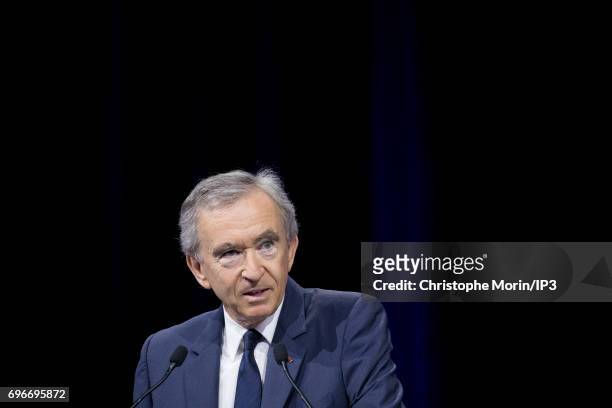 Bernard Arnault Chairman and CEO of LVMH, attends a conference during Viva Technology at Parc des Expositions Porte de Versailles on June 16, 2017 in...