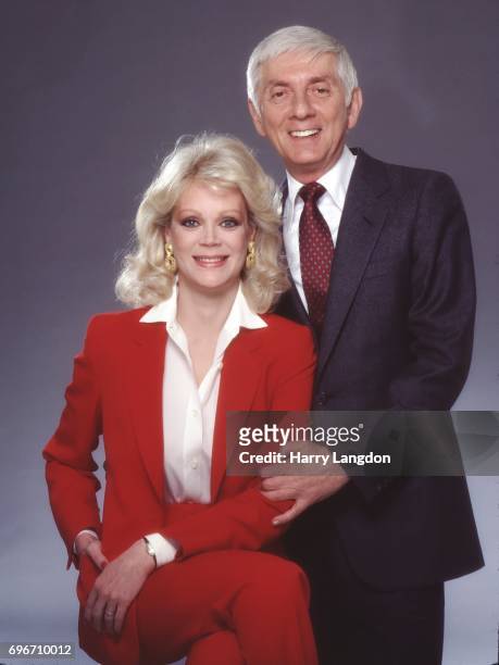 Producer Aaron Spelling;Candy Spelling pose for a portrait in 1983 in Los Angeles, California.
