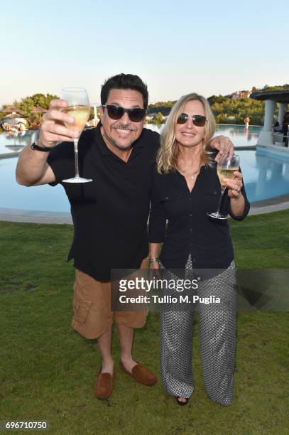 Dom Joly and Stacey MacDougall attend the Welcome Dinner prior to The Costa Smeralda Invitational golf tournamen at Pevero Golf Club - Costa Smeralda...
