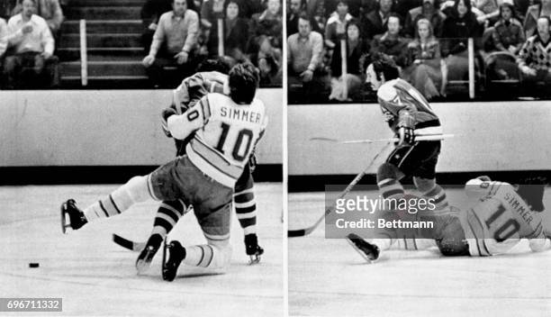 The best defense they say, is a good offense and when Washington Capital Yvon Labre stopped Golden Seals Charlie Simmer's charge with the puck they...