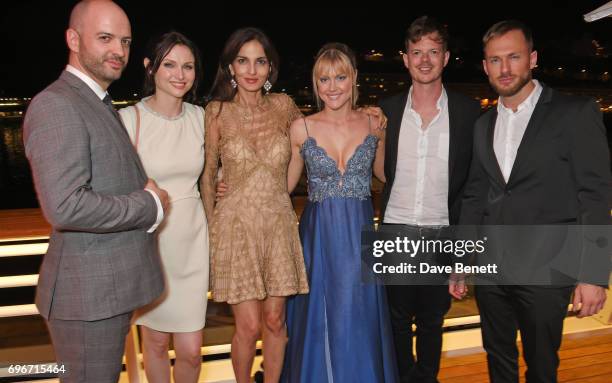 Justin Horne, Sophie Ellis Bextor, Yasmin Mills, Camilla Kerslake, Richard Jones and Luke Balter attend a charity gala evening and performance of the...