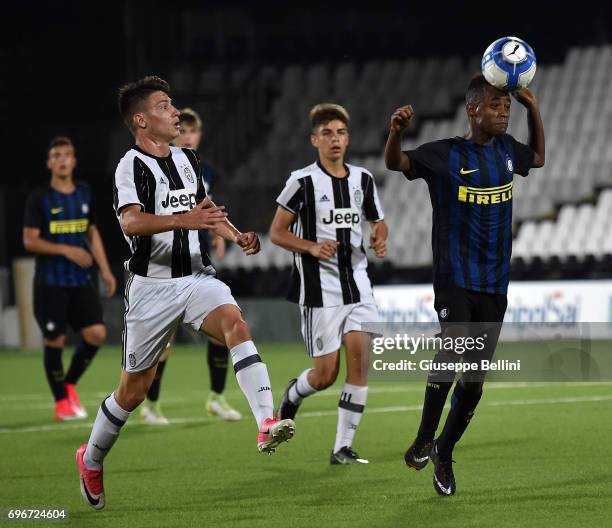 Player of FC Internazionale and player of Juventus FC in action during the U15 Serie A Final match between FC Internazionale and Juventus FC on June...