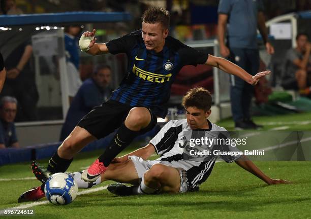 Player of FC Internazionale and player of Juventus FC in action during the U15 Serie A Final match between FC Internazionale and Juventus FC on June...