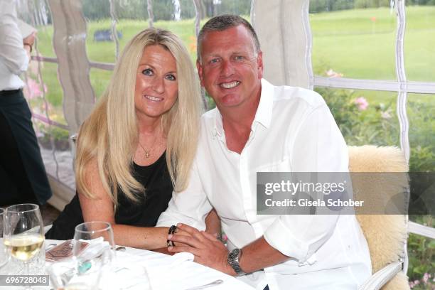 Golf professional Mark Stevenson and his wife Marion Stevenson during the 2nd I'm Living Charity Golf Cup at Golfclub Beuerberg on June 16, 2017 in...