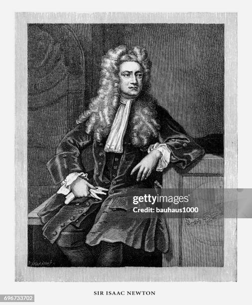 isaac newton, sir isaac newton, english victorian engraving, 1887 - mathematician stock illustrations