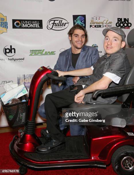 Actor RJ Mitte and One Step Closer Foundation founder Jacob Zalewski attend the Raising the Stakes Celebrity Charity Poker Tournament benefiting the...