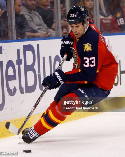 Willie Mitchell of the Florida Panthers plays in the game against the Buffalo Sabreblocks a shotat BB&T Center on December 6, 2014 in Sunrise,...