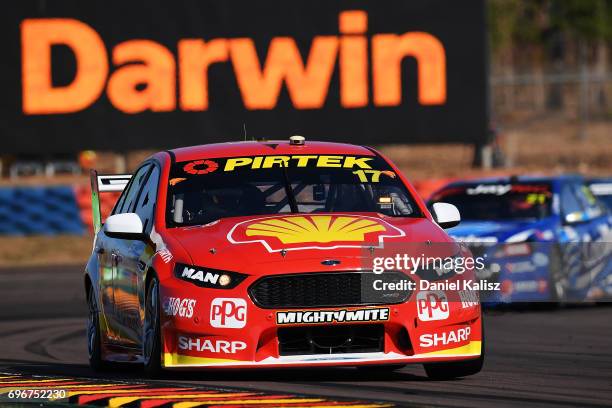 Scott McLaughlin drives the Shell V-Power Racing Team Ford Falcon FGX during practice 3 for the Darwin Triple Crown, which is part of the Supercars...