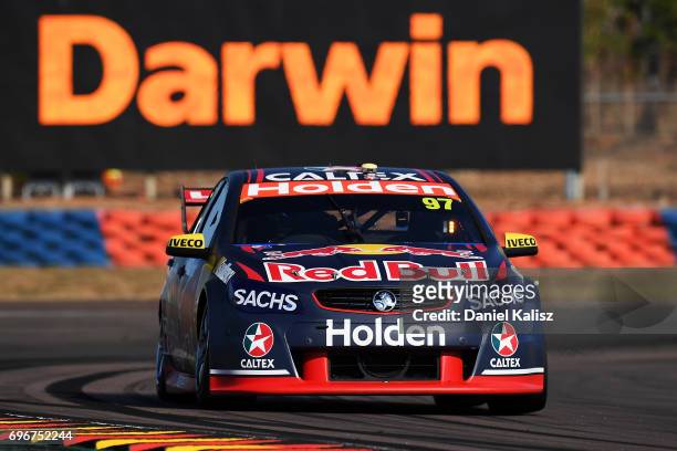 Shane Van Gisbergen drives the Red Bull Holden Racing Team Holden Commodore VF during practice 3 for the Darwin Triple Crown, which is part of the...