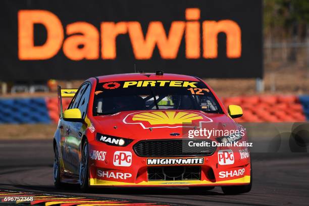 Fabian Coulthard drives the Shell V-Power Racing Team Ford Falcon FGX during practice 3 for the Darwin Triple Crown, which is part of the Supercars...