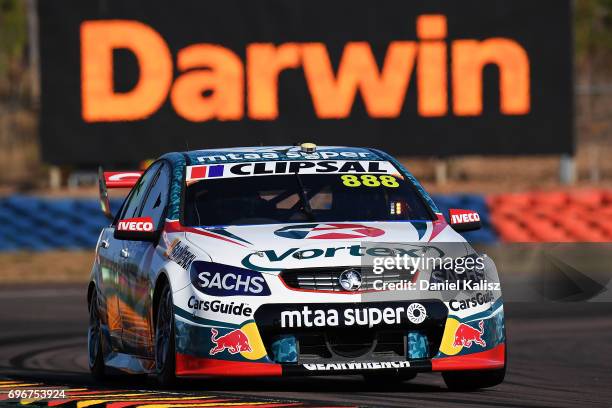 Craig Lowndes drives the TeamVortex Holden Commodore VF during practice 3 for the Darwin Triple Crown, which is part of the Supercars Championship at...