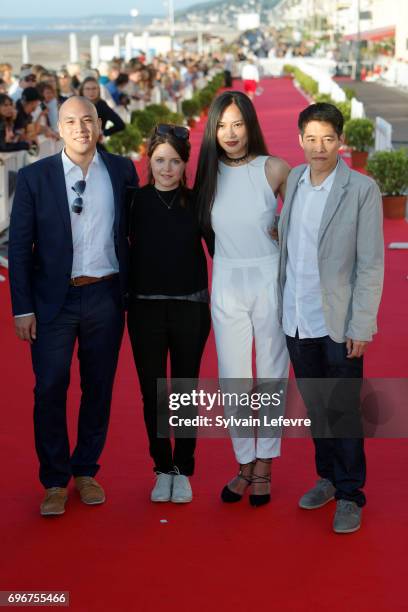 Frederic Siuen, Audrey Bastien, Xin Wang Francois Yang attend red carpet of 3rd day of the 31st Cabourg Film Festival on June 16, 2017 in Cabourg,...