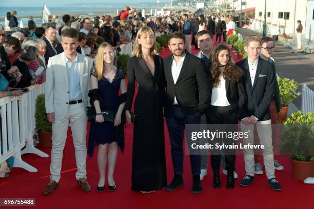 Nora Arnezeder and Stephane de Freitas pose with youth jury during red carpet of 3rd day of the 31st Cabourg Film Festival on June 16, 2017 in...