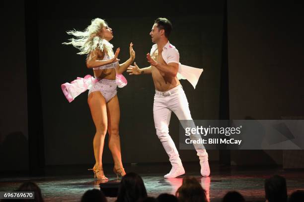 Emma Slater and Sasha Farber perform at the Dancing With The Stars Hot Summer Nights Tour at Caesars Atlantic City on June 17, 2017 in Atlantic City,...