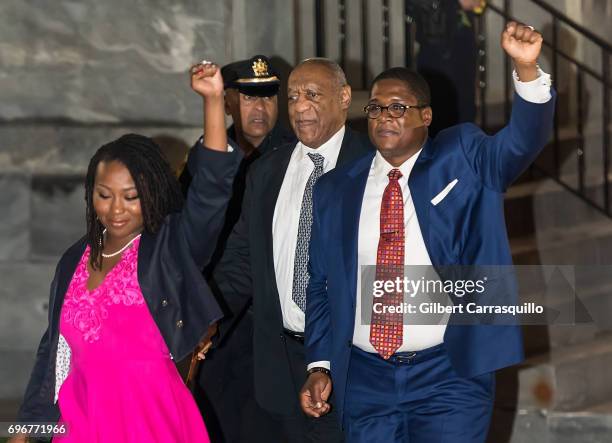 Actor Bill Cosby and Andrew Wyatt are seen leaving Montgomery County Courthouse as Bill Cosby Trial Continues After Defense Rests on June 16, 2017 in...