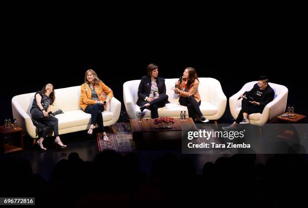 Meredith MacNeill, Jennifer Whalen, Carolyn Taylor, Aurora Browne and Lea DeLaria speak onstage at the "Baroness Von Sketch" screening during 2017...