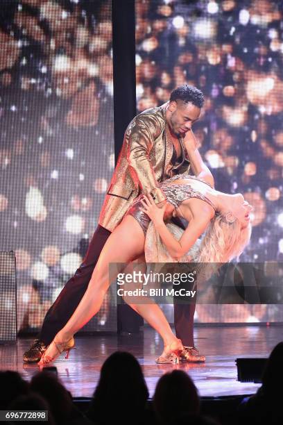 Rashad Jennings and Emma Slater perform at the Dancing With The Stars Hot Summer Nights Tour at Caesars Atlantic City on June 17, 2017 in Atlantic...