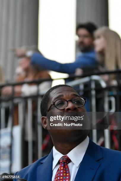 Andrew Wyatt, spokesperson for Bill Cosby holds a press conference outside Montgomery Courthouse, in Norristown, Pennsylvania, on June 16, 2017.