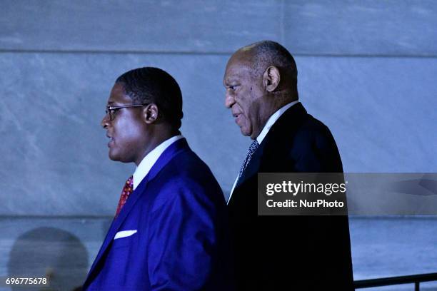 Bill Cosby , with spokesperson Andrew Wyatt, departs Montgomery Courthouse after the fifth day of jury deliberations in the aggravated indecent...