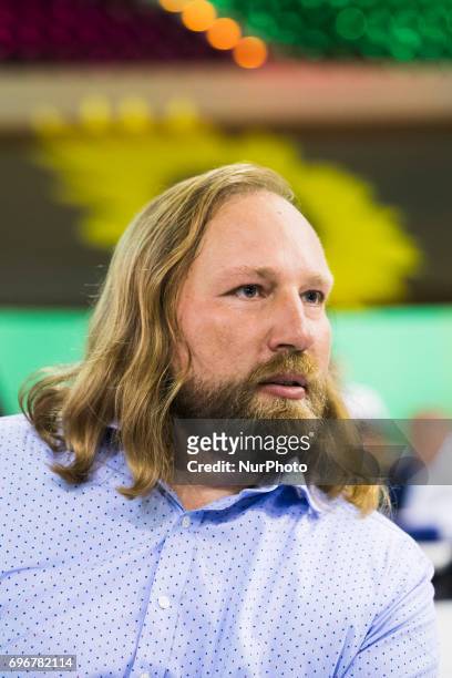 Parliamentary group leader of the German Green Party Anton Hofreiter is pictured during the federal congress at the Velodrom in Berlin, Germany on...