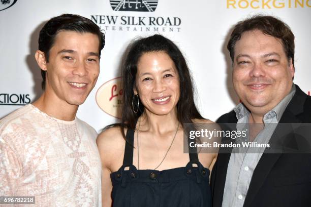 Actor Jason Tobin actor Eugenia Yuan and director Dax Phelan attend the theatrical release of Indican Pictures' "Jasmin" at the Laemmle Monica Film...