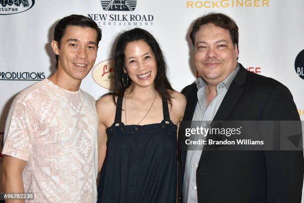 Actor Jason Tobin actor Eugenia Yuan and director Dax Phelan attend the theatrical release of Indican Pictures' "Jasmin" at the Laemmle Monica Film...