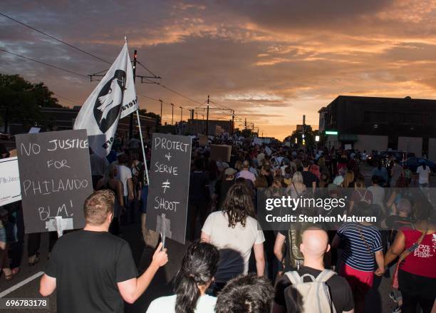 Protestors take to the streets on June 16, 2017 in St Paul, Minnesota. Protests erupted in Minnesota after Officer Jeronimo Yanez was acquitted on...