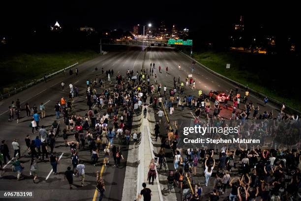 Protestors shut down highway 94 on June 16, 2017 in St Paul, Minnesota. Protests erupted in Minnesota after Officer Jeronimo Yanez was acquitted on...