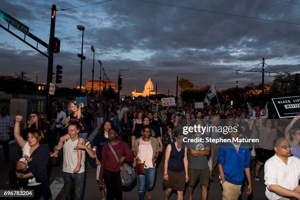 Protestors take to the streets on June 16, 2017 in St Paul, Minnesota. Protests erupted in Minnesota after Officer Jeronimo Yanez was acquitted on...