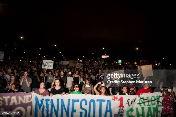 Protestors shut down highway 94 on June 16, 2017 in St Paul, Minnesota. Protests erupted in Minnesota after Officer Jeronimo Yanez was acquitted on...