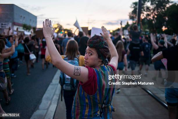 Protestors take to the streets on June 16, 2017 in St Paul, Minnesota. Protests erupted in Minnesota after Officer Jeronimo Yanez was acquitted on...