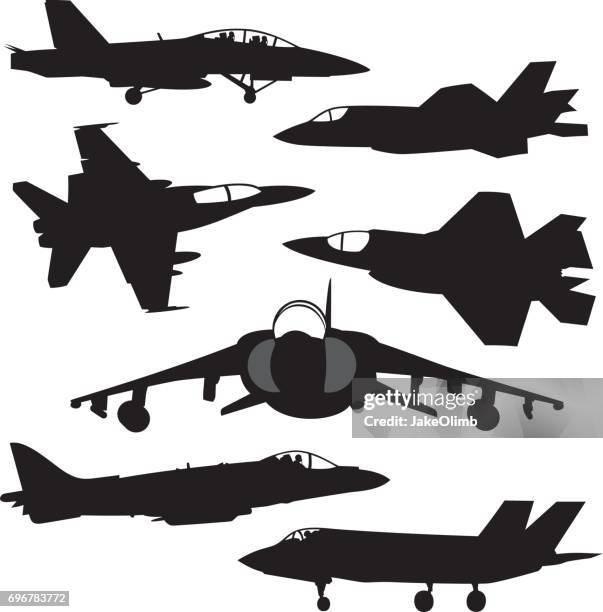 illustrations, cliparts, dessins animés et icônes de silhouettes de jet - avion de chasse