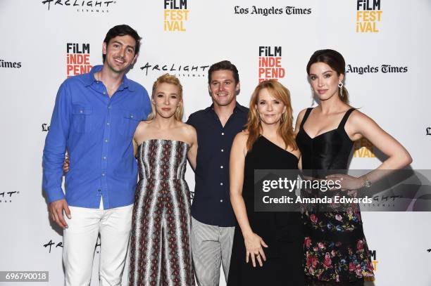 Actors Nicholas Braun, Madelyn Deutch, Zach Roerig, Lea Thompson and Melissa Bolona attend the 2017 Los Angeles Film Festival premiere of "The Year...