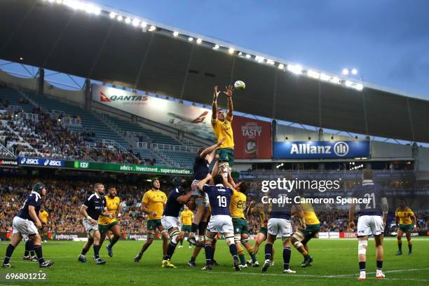 Rory Arnold of the Wallabies takes a lineout ball during the International Test match between the Australian Wallabies and Scotland at Allianz...