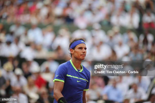 French Open Tennis Tournament - Day Fifteen. Rafael Nadal of Spain in action against Stan Wawrinka of Switzerland in the Men's Singles Final match on...