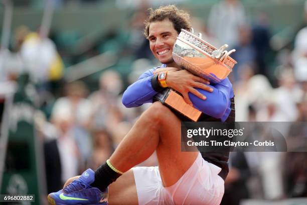 French Open Tennis Tournament - Day Fifteen. Rafael Nadal of Spain with the trophy after his win against Stan Wawrinka of Switzerland in the Men's...