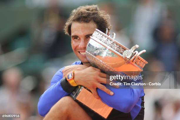 French Open Tennis Tournament - Day Fifteen. Rafael Nadal of Spain with the trophy after his win against Stan Wawrinka of Switzerland in the Men's...