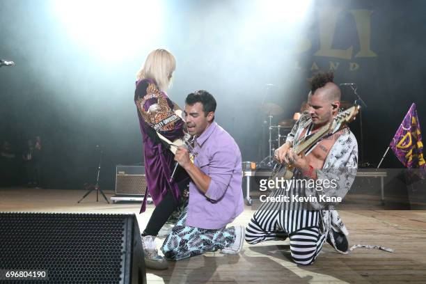 JinJoo Lee, Joe Jonas, Cole Whittle of DNCE perform on stage during the 2017 BLI Summer Jam at Nikon at Jones Beach Theater on June 16, 2017 in...