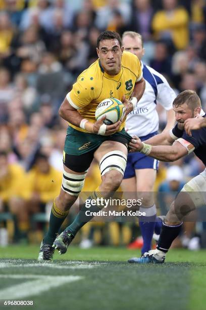 Rory Arnold of the Wallabies runs the ball during the International Test match between the Australian Wallabies and Scotland at Allianz Stadium on...